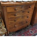 A good 19th Century Mahogany Bowfront Chest of Drawers with original timber knobs. 121 x 53 x 125