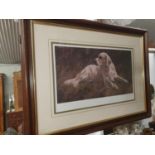 A signed Limited Edition Coloured Print of a Retriever by John Trickett. Signed in the margin. 50