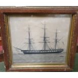 A 19th Century pen and ink Picture of a sailing ship, 19th Century Oil on Board of fishing in a