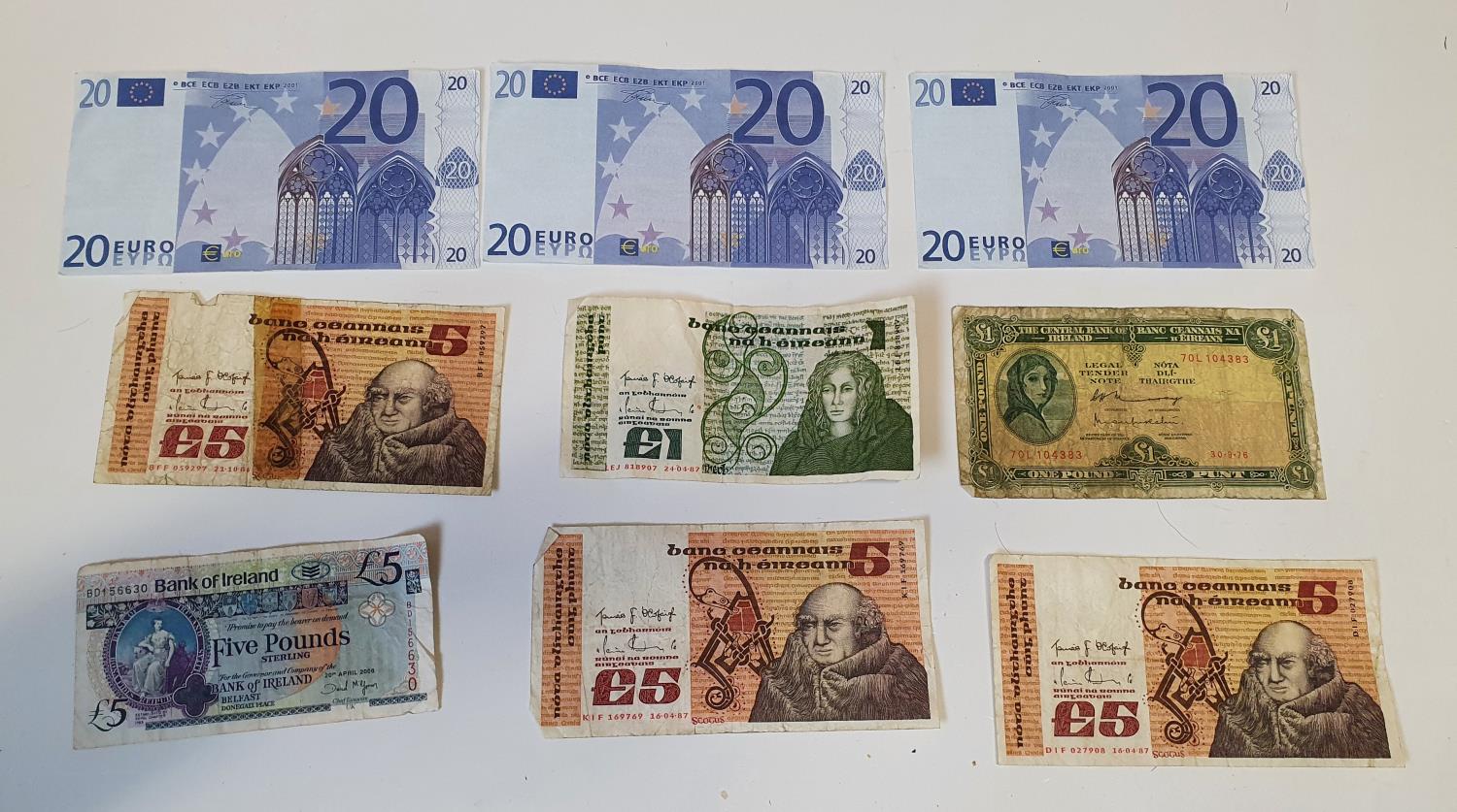 A quantity of Irish Bank Notes and Euro Explanations.