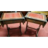 A nice pair of reproduction Tables with leather tops. W 80 x 36 x H 57 cm approx.