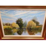 An Oil on Canvas by Graham Petley (b 1944) 'Valley of the River Stour from Dedham Bridge'. Signed