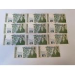 A group of eleven nearly mint £1 notes mostly from 1980, some pairs.