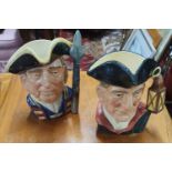 Two large Royal Doulton Toby Jugs characters from Williamsburg. 'Guardsman' and 'Night Watchman'.