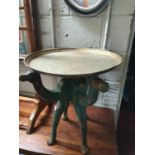 A good early African Folding Table with brass tray top. D 48 x H 52 cm approx.
