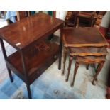 An early 20th Century Mahogany Side Table, a Nest of three Tables along with a locker and a crutch