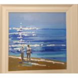 John Morris; Oil on Board 'Killiney Beach' signed lower left. 40 x 40 cms approx.