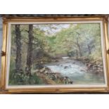 Walker (British 20th century school) An Oil on Canvas of a river scene with trees. Signed and
