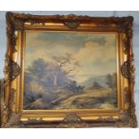 A large Oil on Canvas of a country scene, signed LR. Lytton in a gilt frame. 62 x 52 cm approx.