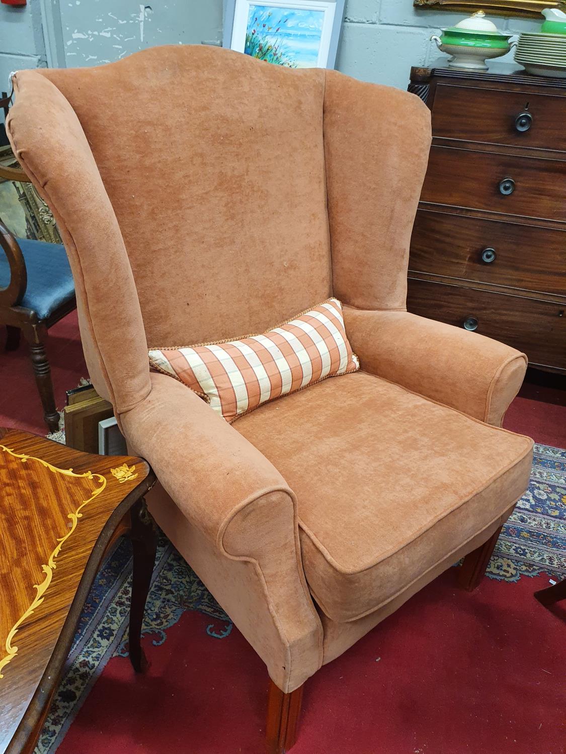 A pair of Georgian style Wingback Armchairs, upholstered in salmon pink fabric. W 84 cm approx. - Image 2 of 2