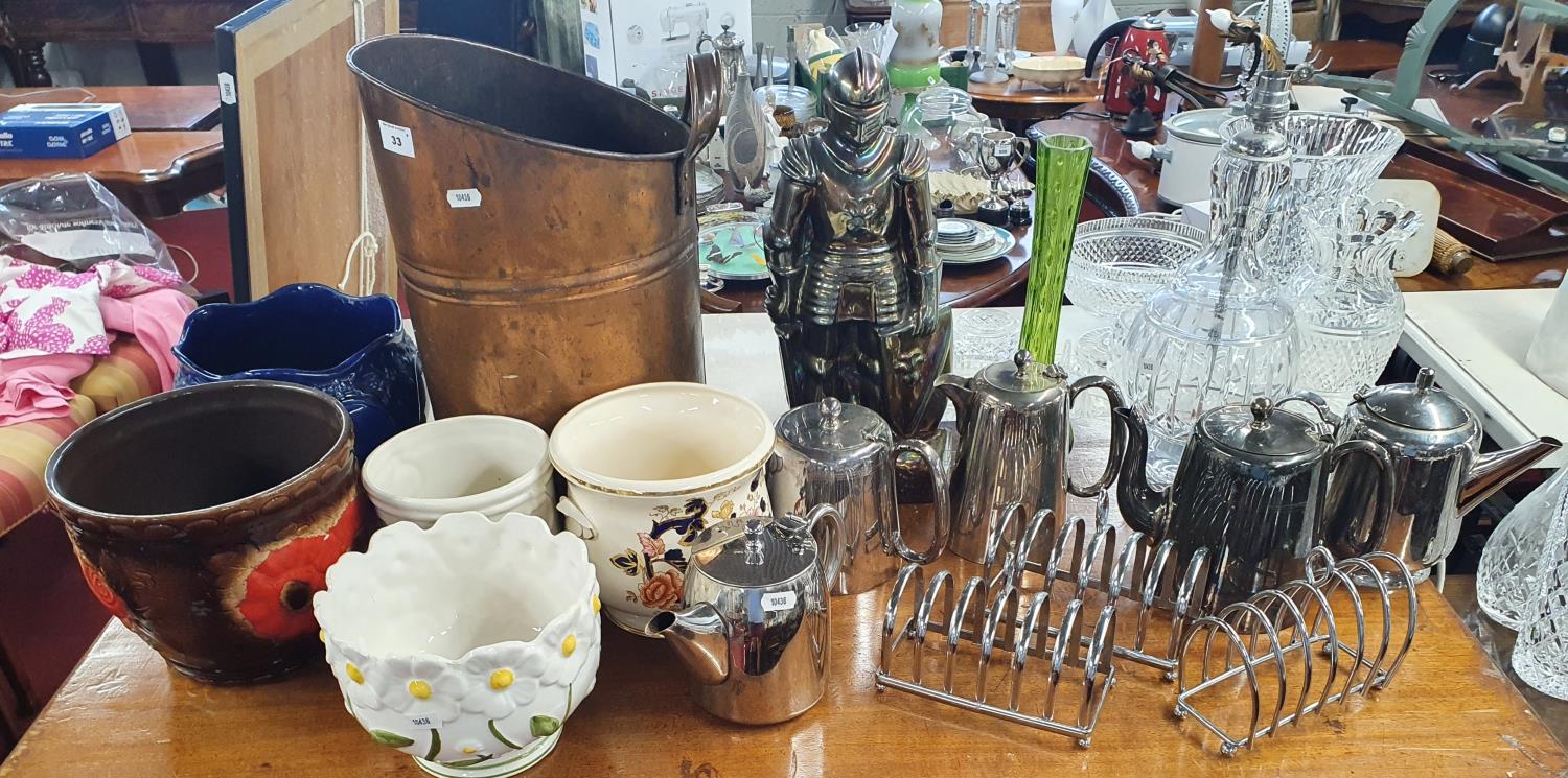 A mixed lot of a large quantity of Ceramics etc., to include pots, silver plate coffee and tea pots,