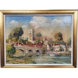 An Oil on Board of a church in a village by Charles Patrickson, another Watercolour by the same hand