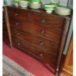 A Fantastic Georgian Mahogany Chest of Drawers with turned reeded supports and original brass