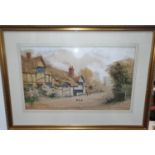 Pair of early 20th Century gilt framed Watercolours by Dudley Hughes of Cottages at Odiham Hampshire