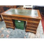 A really good modern Pedestal desk. W 136 x 76 x H 76 cm approx. (damage to leather top).