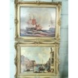 Two Oleographs of boats scenes in good frames. 40 x 50 cms.