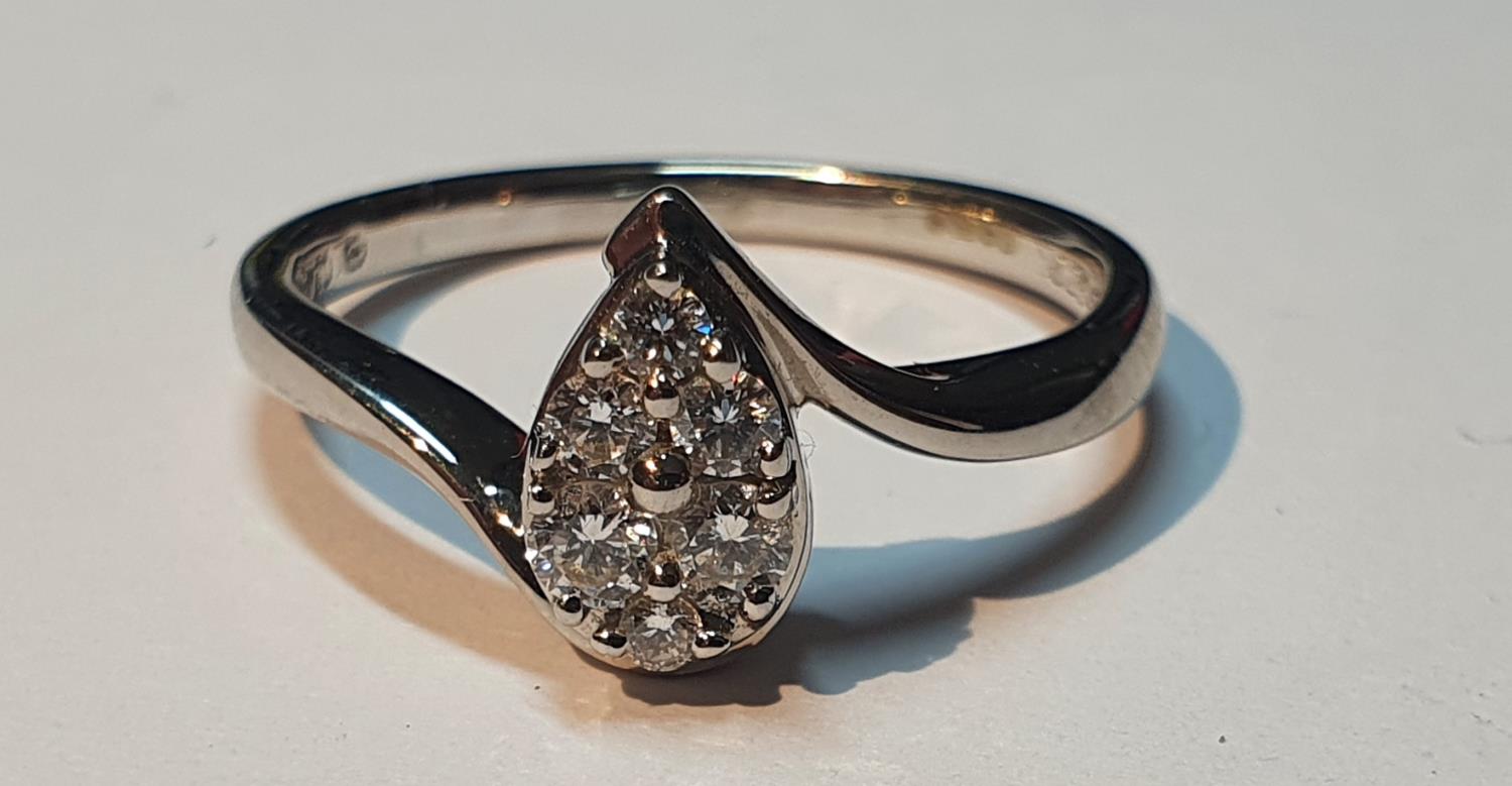 An 18ct gold brilliant-cut diamond pear-shape cluster ring. Total diamond weight 0.33ct, stamped - Image 4 of 5
