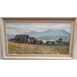 An Oil on Canvas of the West of Ireland with mountains in the background. Monogrammed R.C. LR. 70