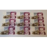 A quantity of Irish £20 Notes from 1995, six of which are in a run. KCB 819301 - 819306. 22.08.95.