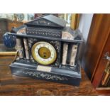 A French Slate and Marble Mantel Clock. With an Arabic chapter ring dial and plaque to front. W 37 x