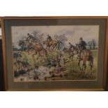 Peter Curling born in Waterford in 1955. 'Over the Ditch'. A Watercolour of The Tipperary Hunt.