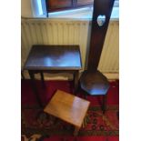 A 19th Century Oak Spinning Chair. H99 x D33 x W28cm approx., A Side Table and a small stool.