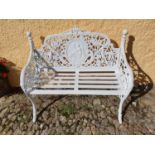 A good Cast Iron Bench with classical scene back. H88 x D62 x W106cm approx.