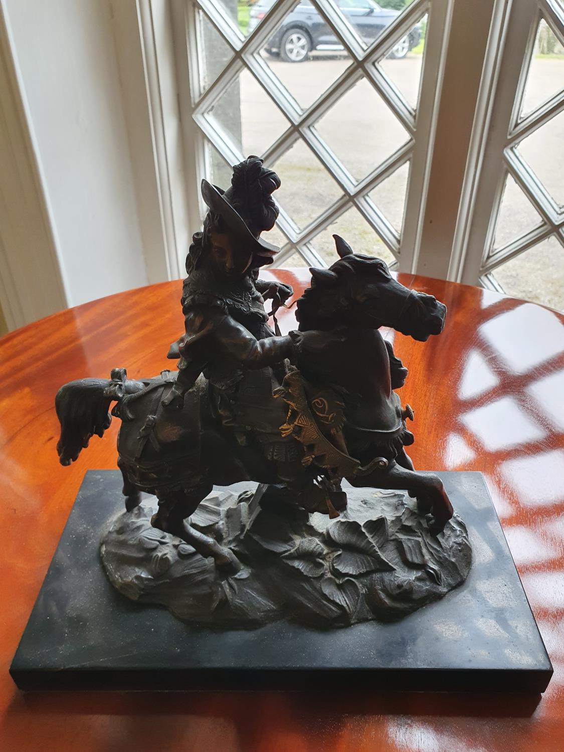 A good Bronze Figure of a Military Man on horseback on a marble base. 32 x 16 x H30cm approx.