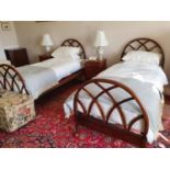 A good pair of Single Beds with bamboo style head and footboards. Including mattresses. H122 x