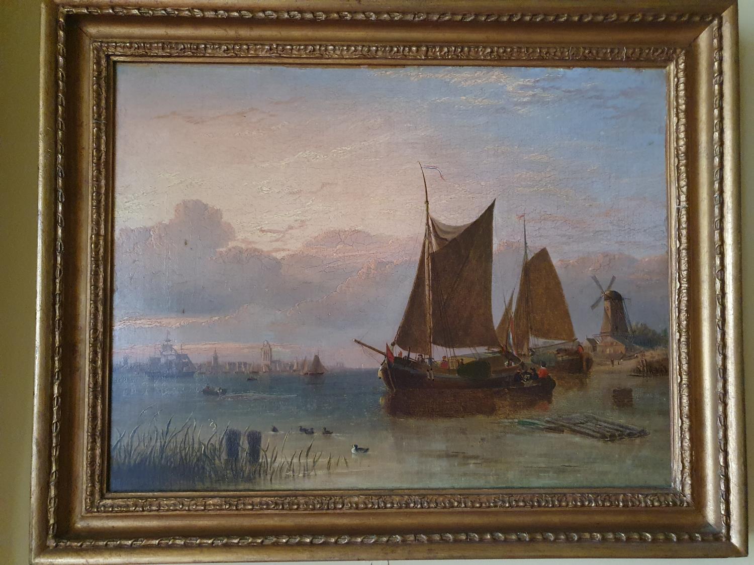 Attributed to George Stanfield Walters. 1838 - 1924. A Dutch Harbour scene, Oil on Canvas with a