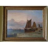 Attributed to George Stanfield Walters. 1838 - 1924. A Dutch Harbour scene, Oil on Canvas with a