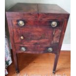 A Georgian Mahogany Side/Drinks Cabinet with foldout top on brass squat castors. W56 x D46 x H89cm