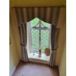 Four pairs of duck egg blue double lined Curtains with tie backs and pelmets. Middle back hall and.