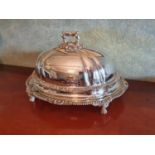 A Fantastic 19th Century Silver Plated Turkey Platter Dome with highly moulded claw supports and