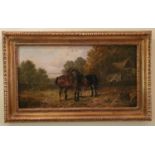 Attributed to J F Herring II 1815 - 1907. A pair of Oil on Canvas of horses in a paddock. Signed LL.
