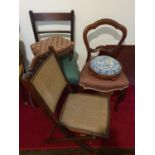 A Georgian Mahogany Chair, a 19th Century Rosewood Chair along with a folding chair and a stool.