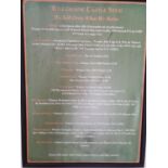 Tullamaine Castle Stud framed list of Champions. 123 x W92cm approx.