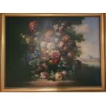 A large Oil on Canvas still life of Flowers after the Dutch Masters. 60 x 80cm approx.