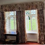 A good set of double lined Curtains to suit two windows. With cream floral decoration. Including