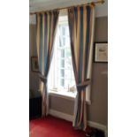 Two pairs of striped Curtains and Poles. Drop 270 x Pole180cm approx.