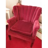 A 19th Century Tub Chair upholstered in plum velvet on square tapered supports. H82 x D55 x W68cm