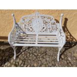 A good Cast Iron Bench with classical scene back. H88 x D62 x W106cm approx.