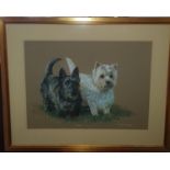 'Scotch and Soda'. A Patel of two Terriers by Carolyn Alexander. Signed LR. 50 x W66cm approx.