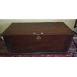 A large 19th Century Mahogany Blanket Chest with large brass lifting handles and metal corners. W143