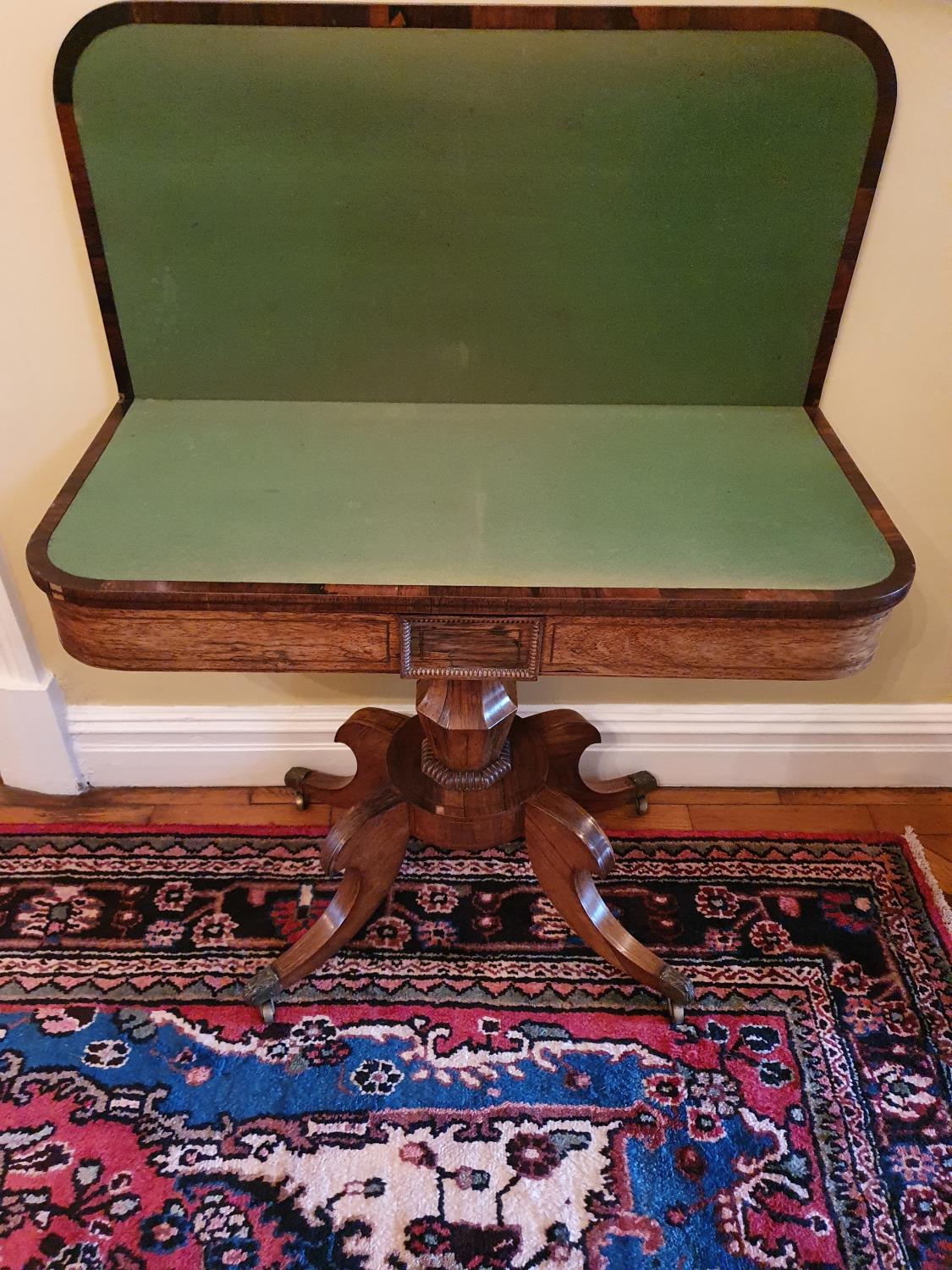 A Magnificent Regency Rosewood and Brass inlaid Foldover Card table on a moulded platform base and - Image 4 of 5