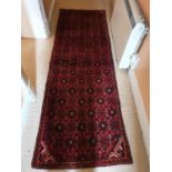 A washed red ground Persian Hamadan Runner with bespoke allover design. 268 x 88cm approx.