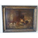 A good pair of 19th Century Farmyard Oleographs depicting terriers and chickens, framed. 31 x