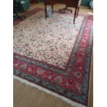 A really good Tabriz Carpet with an all over floral Pattern made by Farjie. 403 x 305cm approx.