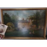 An Oil on Board. The Manor House, Brampton Ash. Northants. Painted 1886 with photo and inscription