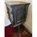 An early 19th Century Oak Candle Box on stand. H80 x D36 x W41cm approx.